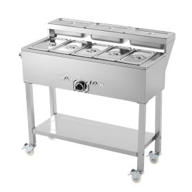 VEVOR Commercial Propane Steam Table, 5 Food Pans & 3 Condiment Pans, LP Gas Outdoor Soup Warmer with Drain Valve and 3" Wheels