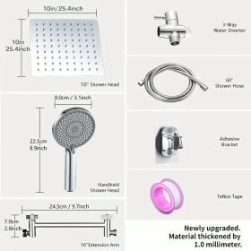 RV Shower Head, 10 Inch High Pressure Rain Shower Stainless Steel Shower Head With Handheld Shower Combo With 59 Inch Extra Long Hose, Adhesive S (Option: silvery)