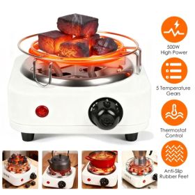 Electric Charcoal Burner 500W Hookah Charcoal Burner Compact Coal Burner For Hooka Cubes Shisha With Grill And Tongs 5 Temperature Gears Thermost (Option: White)