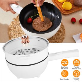 Electric Hot Pot Non-Stick Frying Pan Portable Rapid Noodles Cooker with Long Handle Steamer Spatula Dual Power Control Overheat Dry-Boil Protect (Color: as pic)